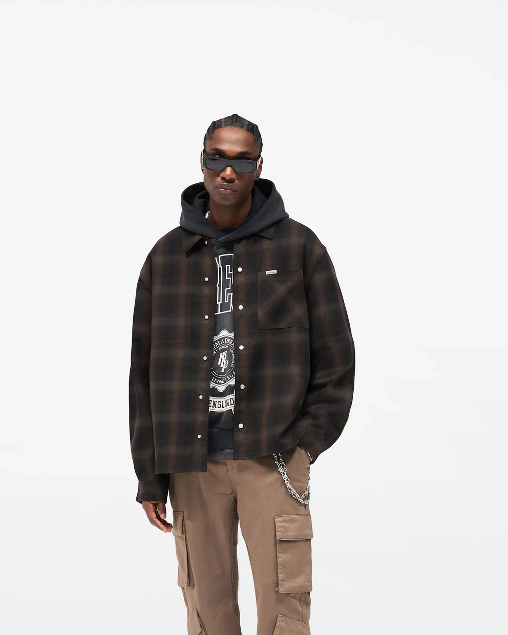 Represent Bonded Reversible Check Shirt - Nero Brown - Image 5