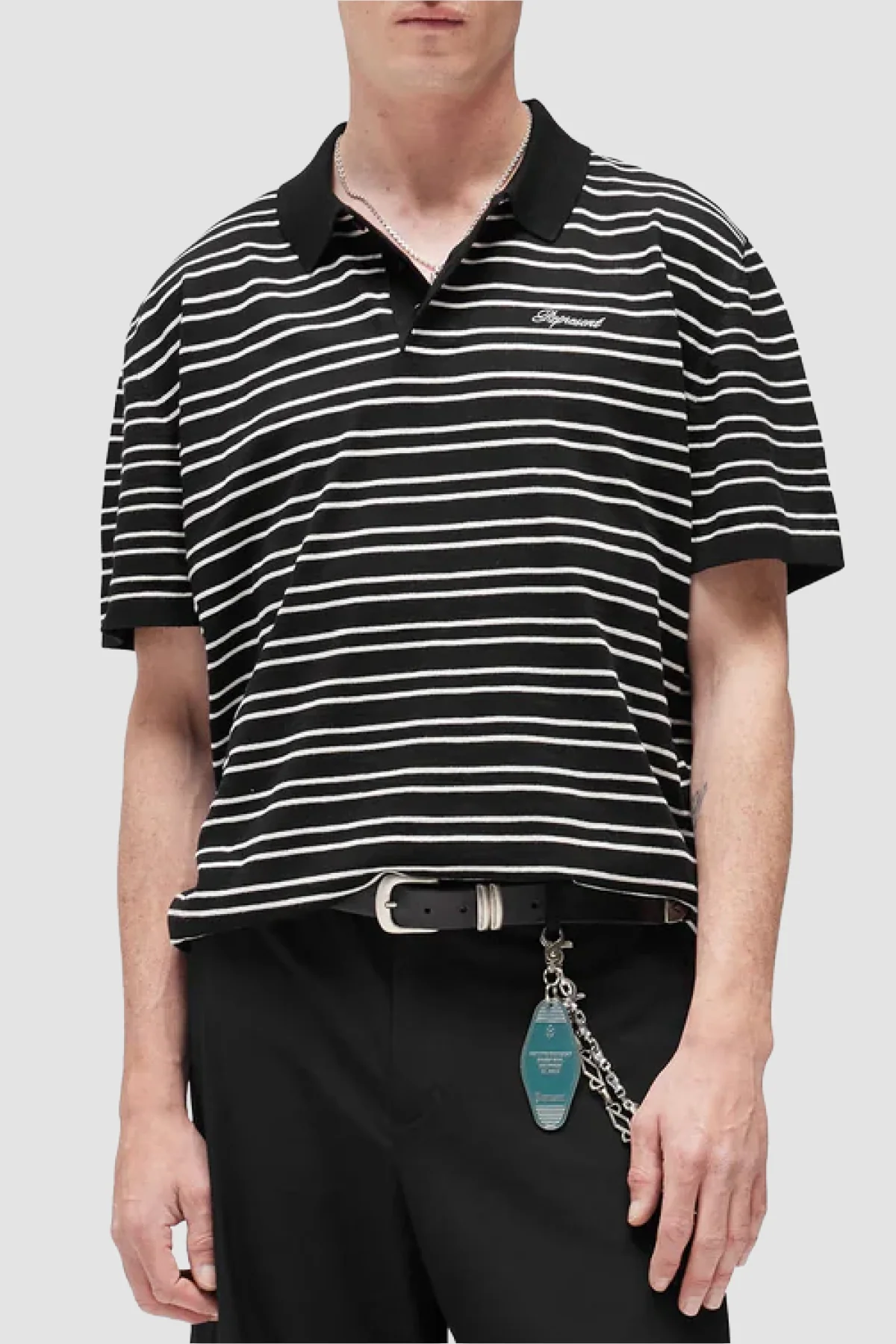 Represent California Striped Knit Polo - Jet Black