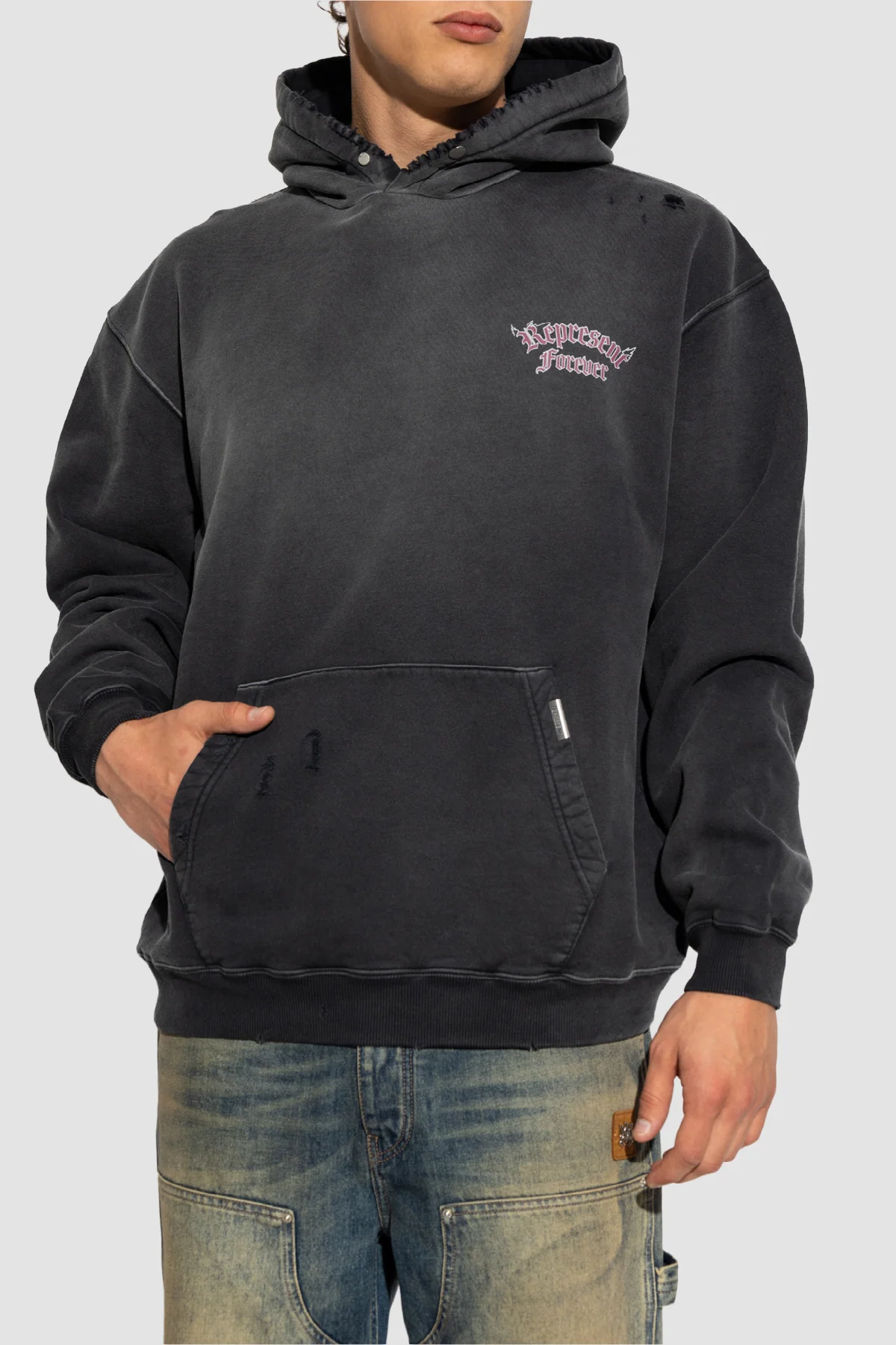 Represent Duality Hoodie - Washed Black
