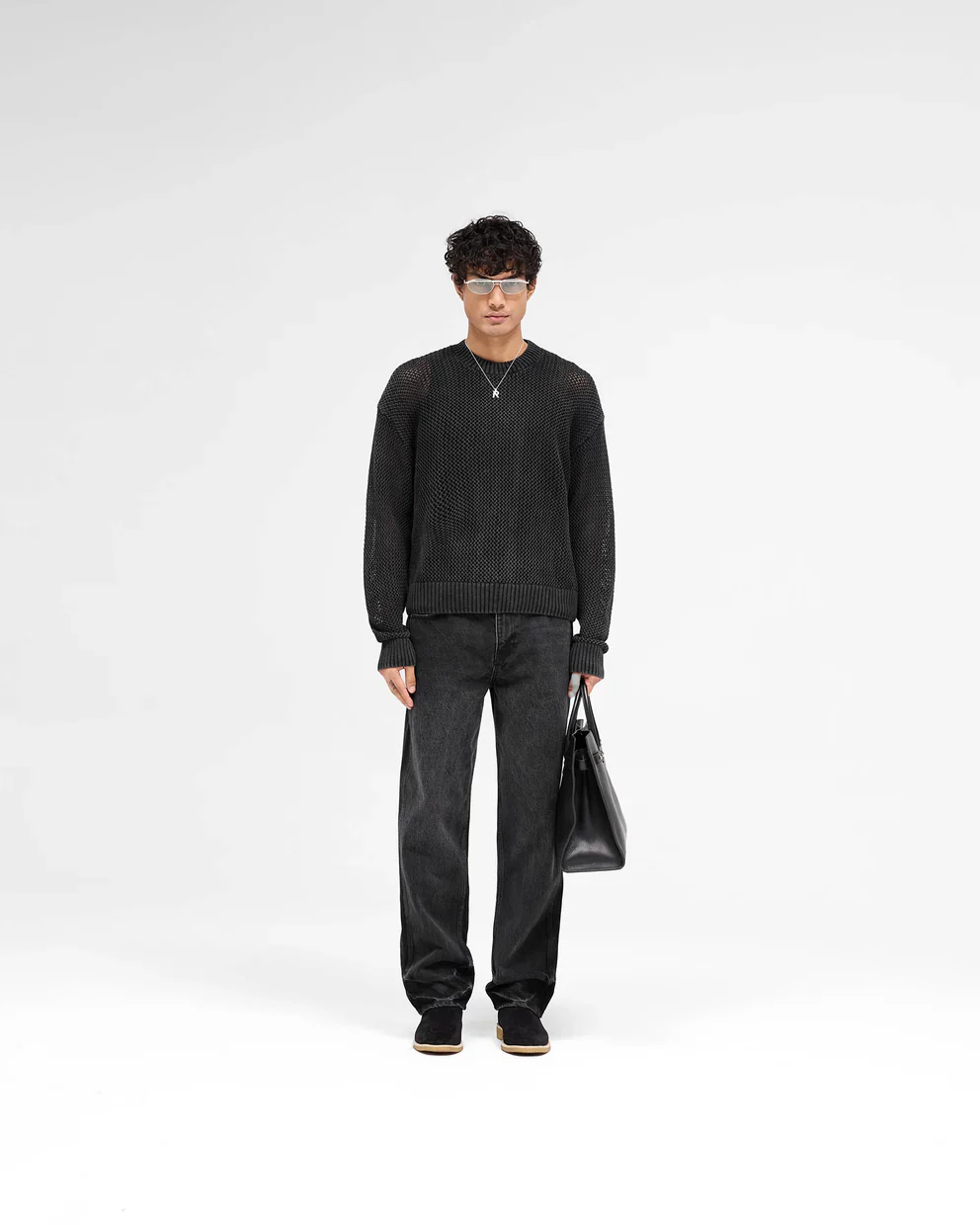 Represent Open Gauge Knit Crewneck - Jet Black - Image 4