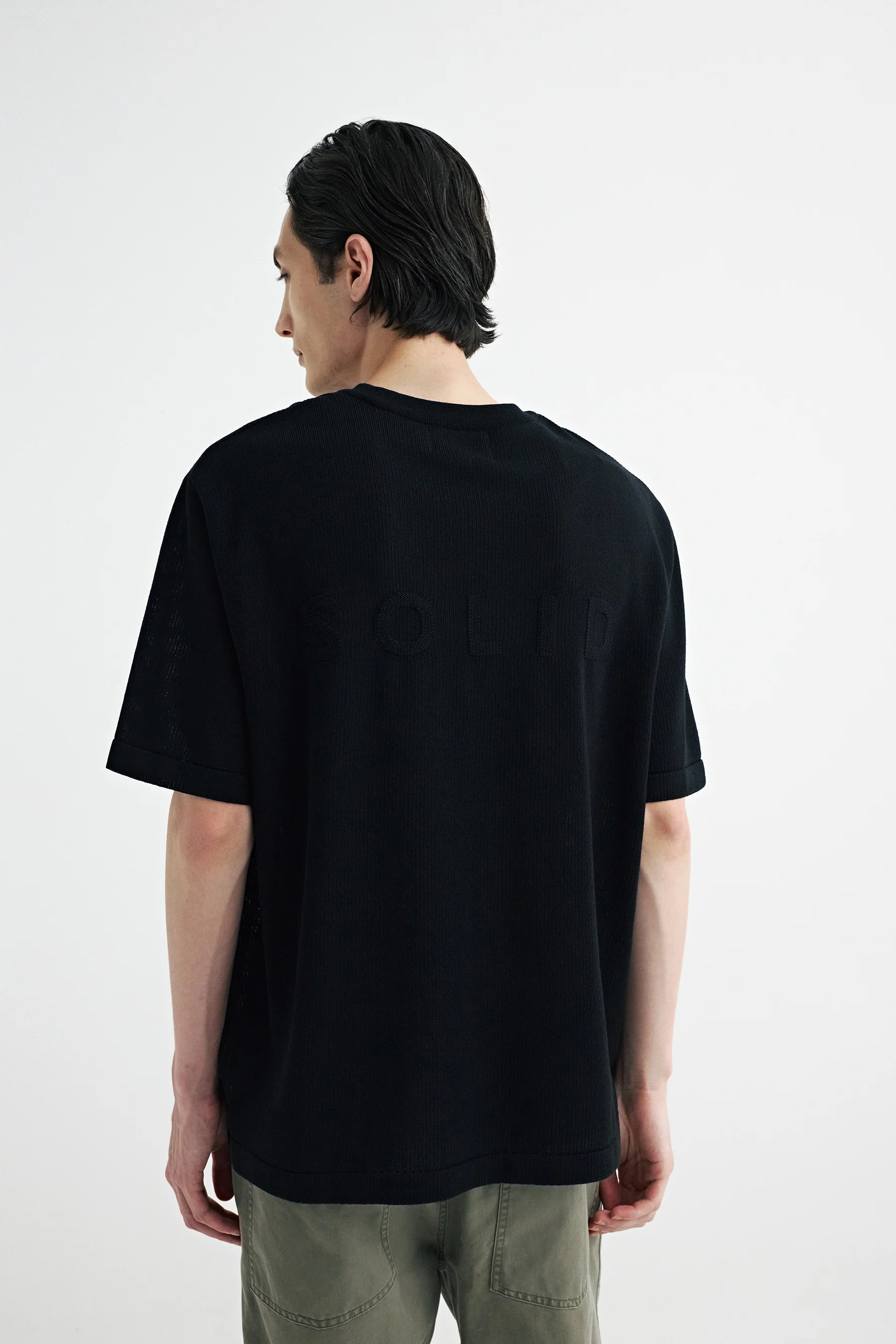 Solid Homme Solid Knit Back Logo Tee - Black - Image 2