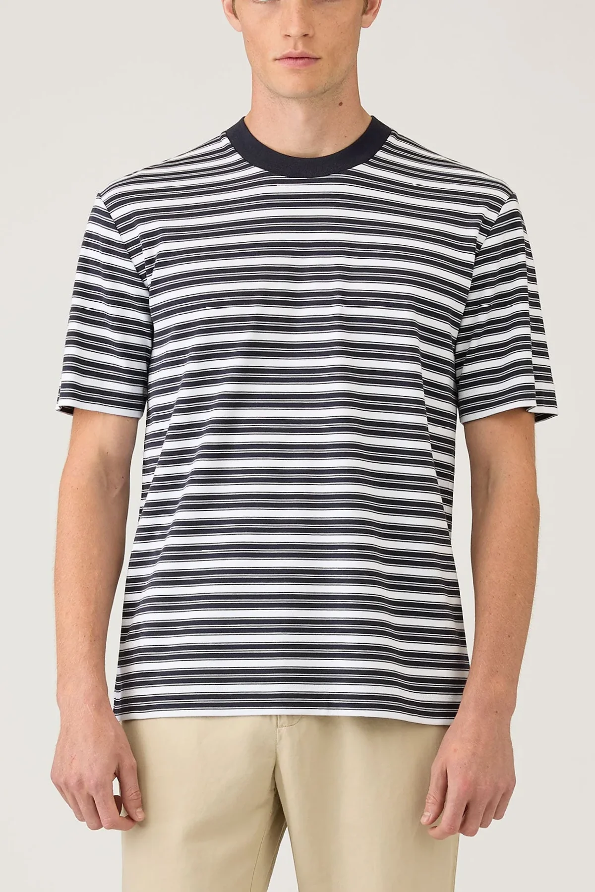 Sunspel Relaxed Fit Heavyweight Stripe Tee - White/Navy