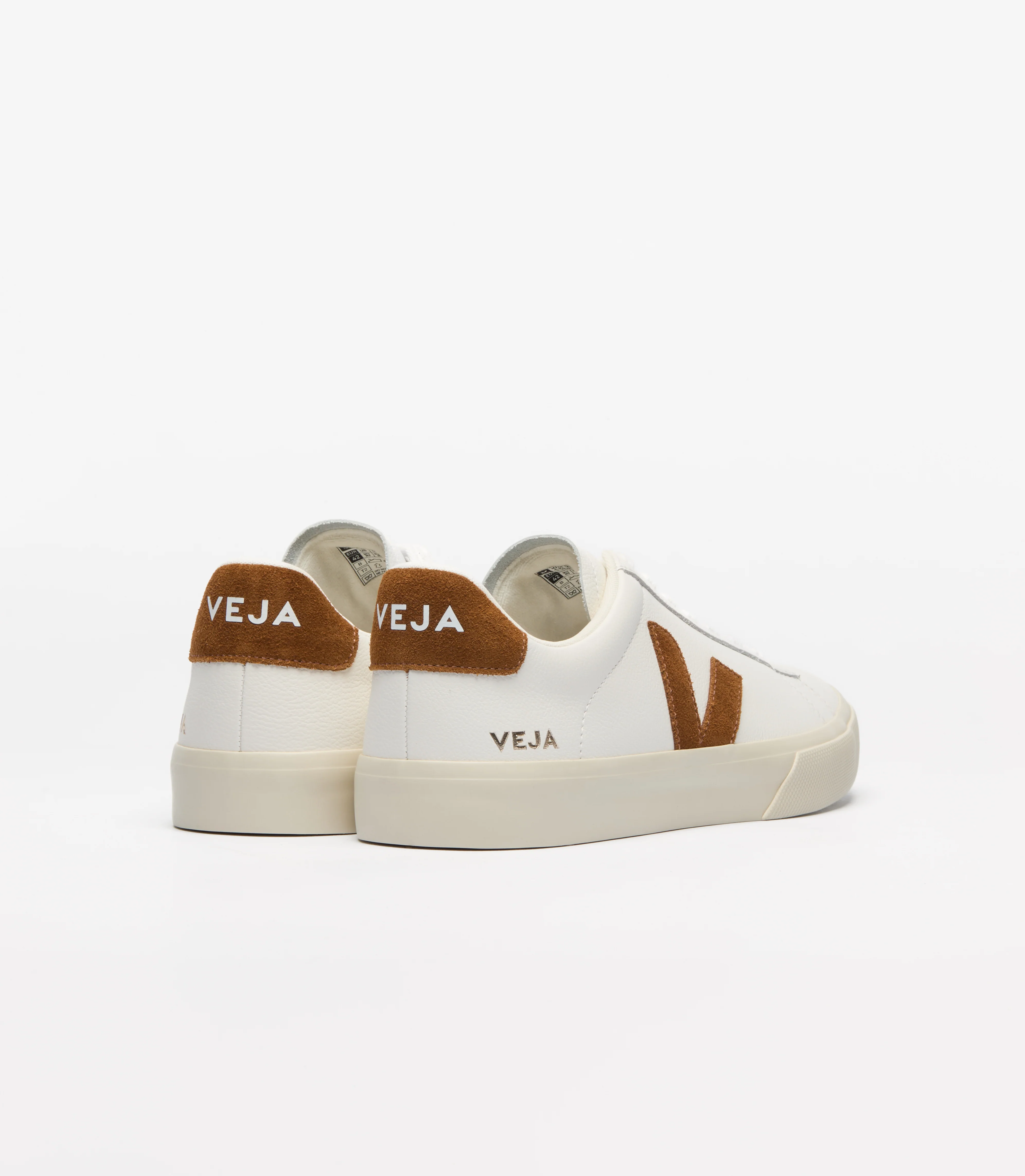 Veja Mens Campo ChromeFree Leather Sneakers - White/Cognac - Image 3