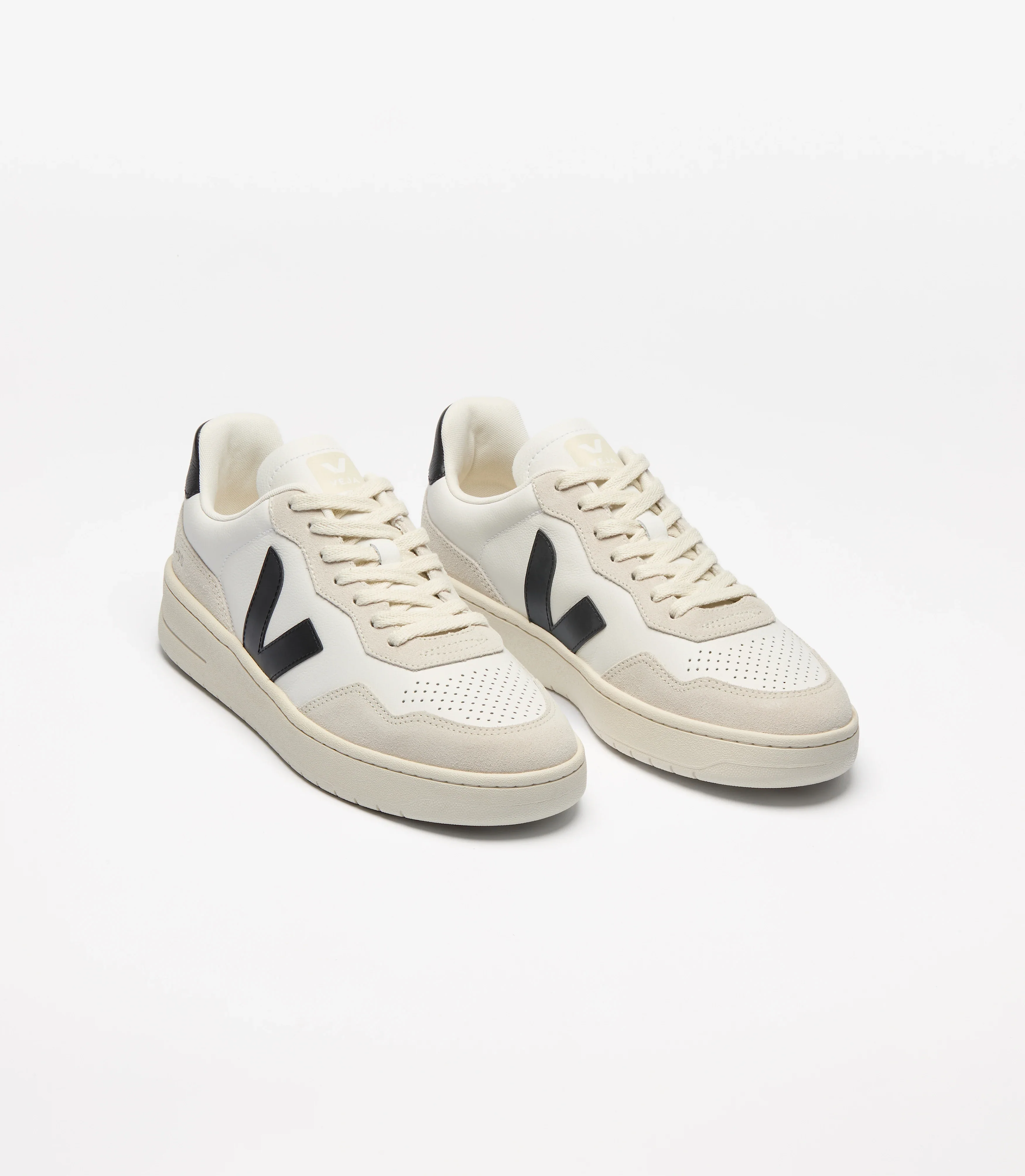 Veja Mens V-90 O.T. Leather Sneakers - White/Black - Image 2