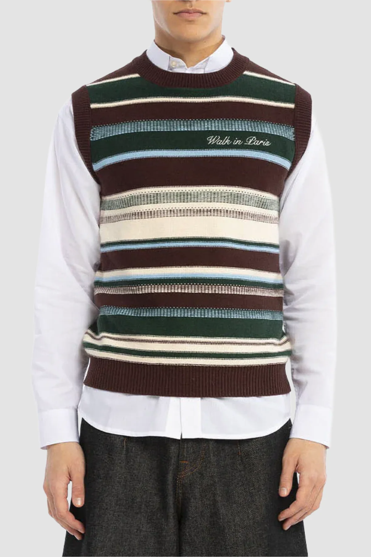 Walk in Paris Grandpa Sleeveless Knit Vest - Green