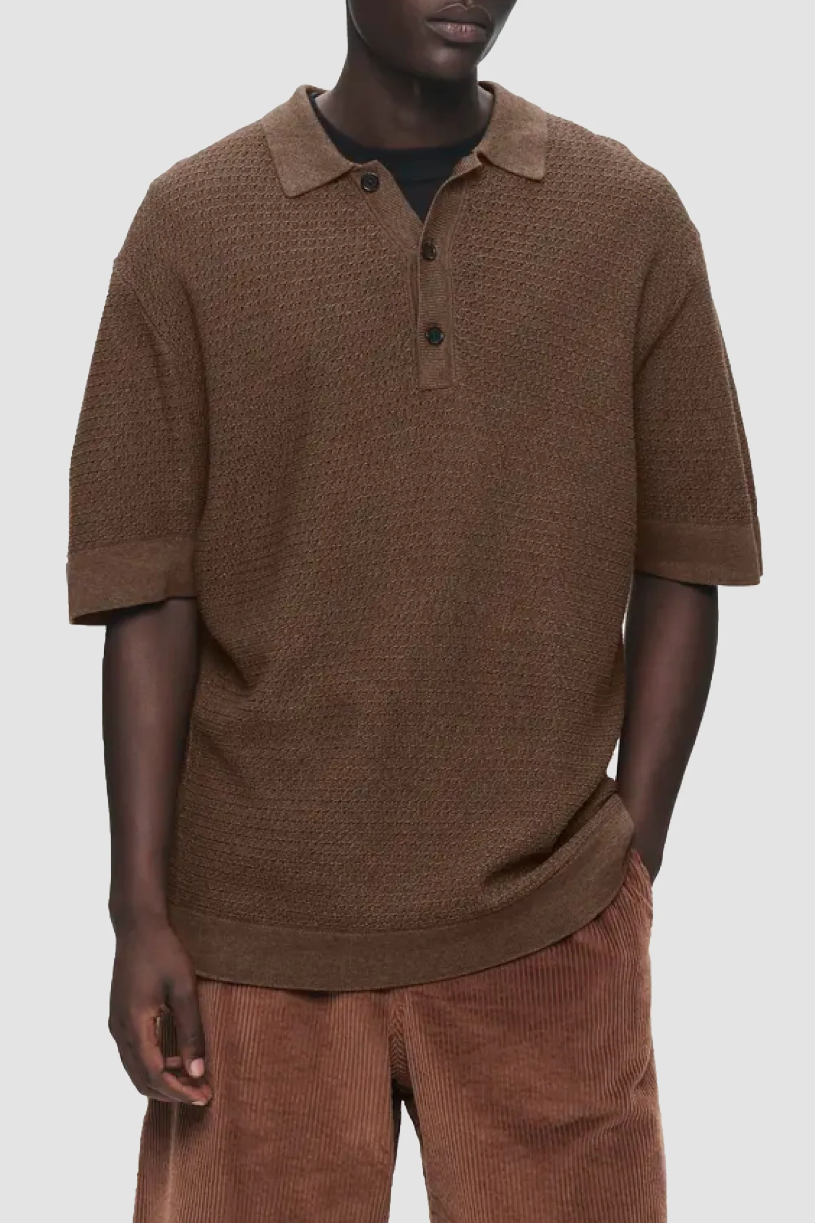 WOOD WOOD Upton Knit Polo - Brown