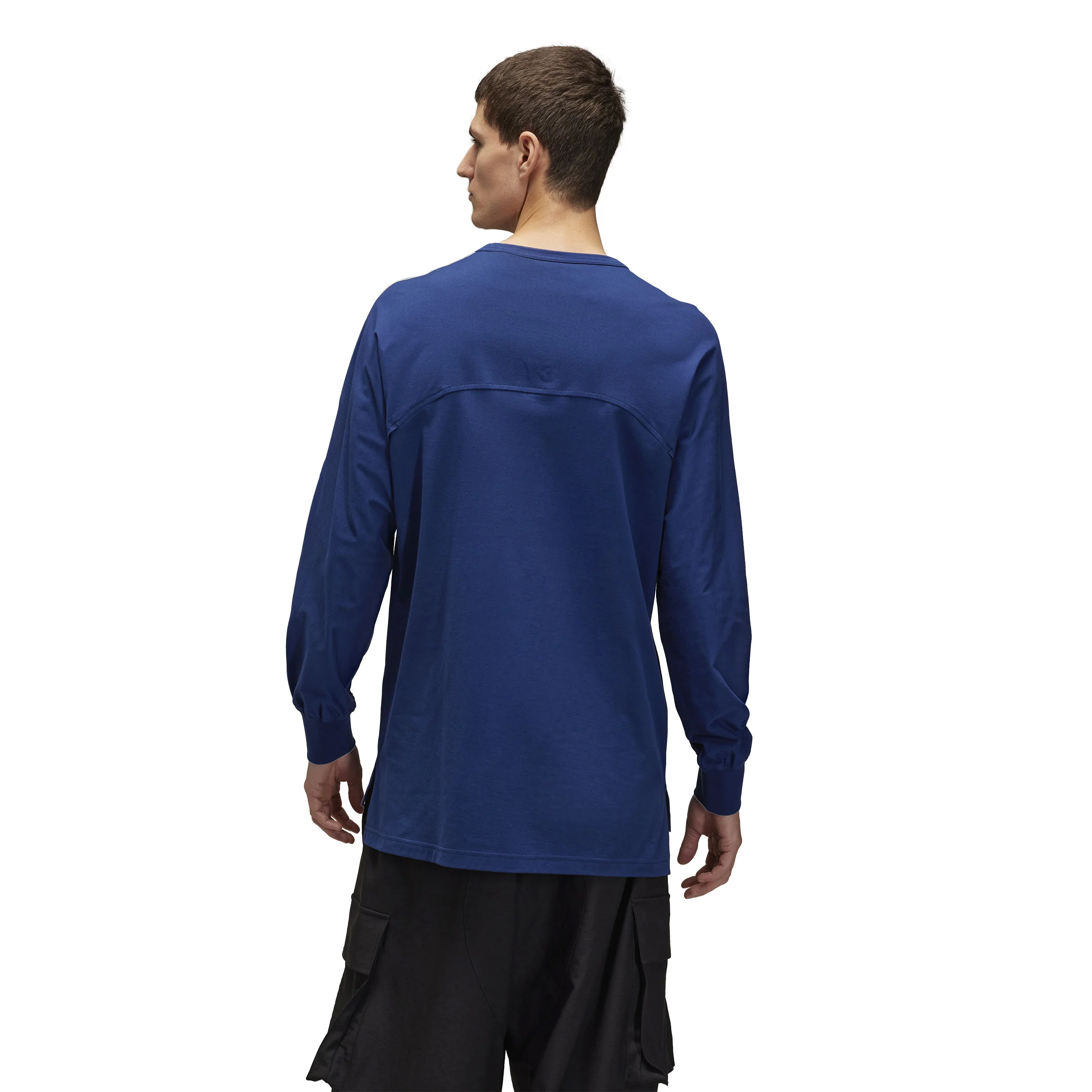 Y-3 3-Stripes L/S Tee - Blue - Image 3