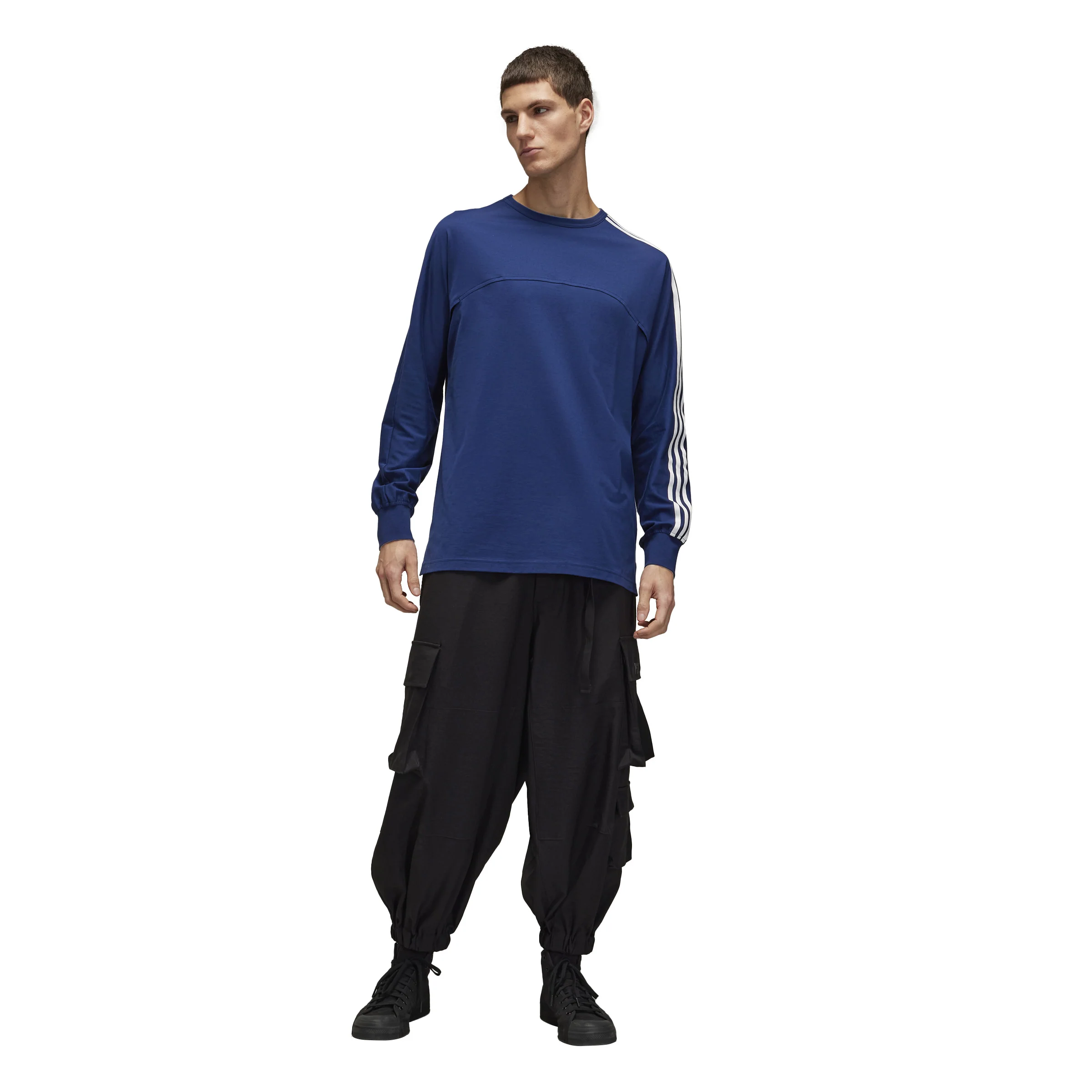 Y-3 3-Stripes L/S Tee - Blue - Image 4
